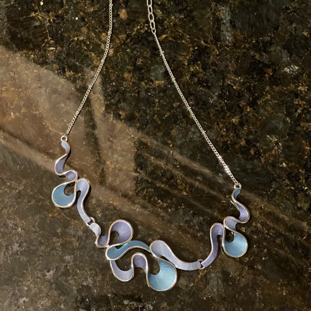 Latitude9 handmade blue metal necklace